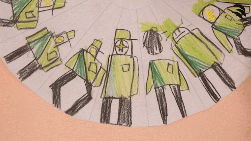 Phonoscope animation, animating with a record player, on repeat.