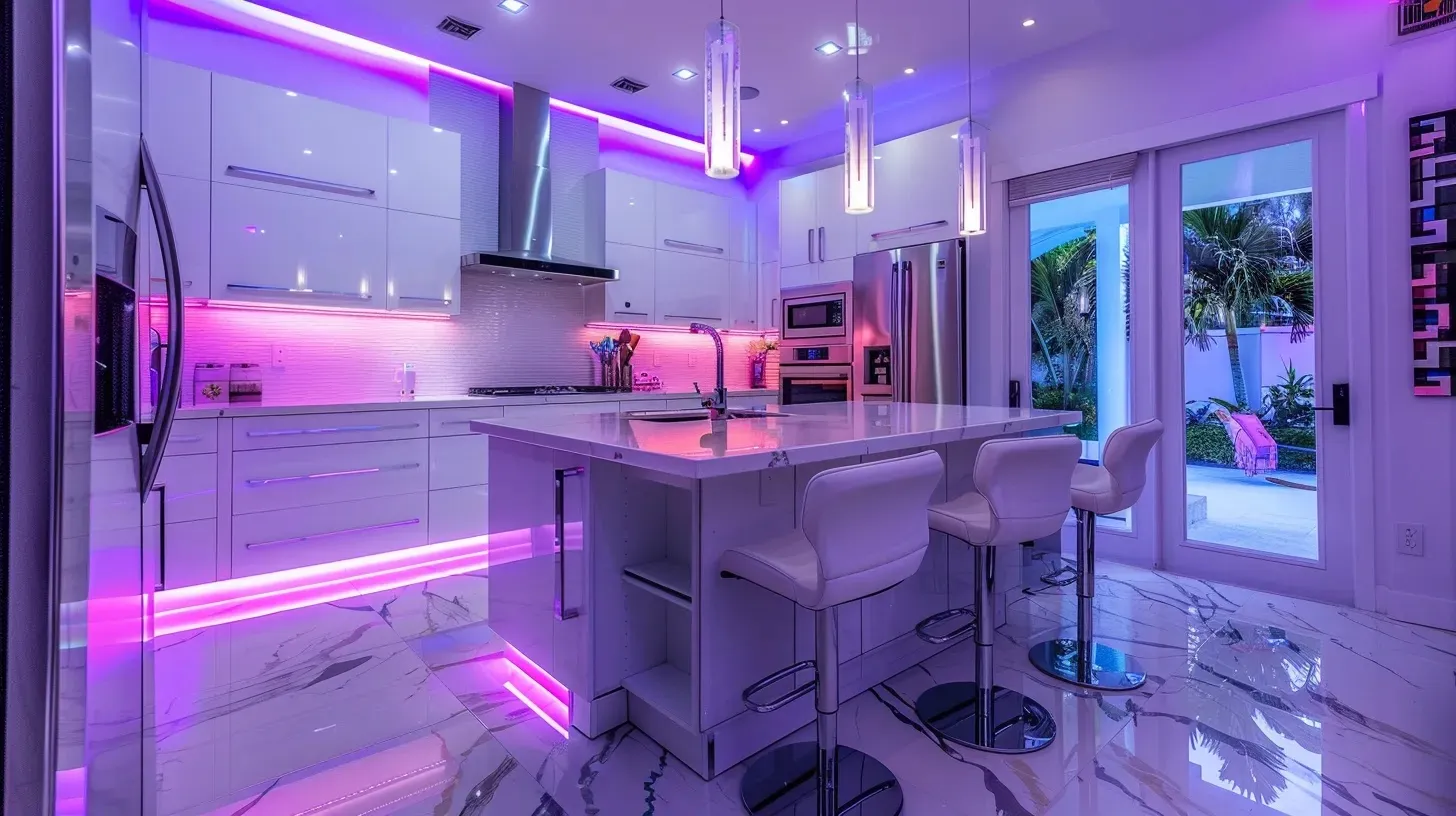 a contemporary winter park kitchen features sleek white cabinetry, an open layout connecting the cooking area to a stylish living space, and energy-efficient appliances, all accented by bold hues and smart storage solutions that exemplify modern functionality and eco-friendly design.