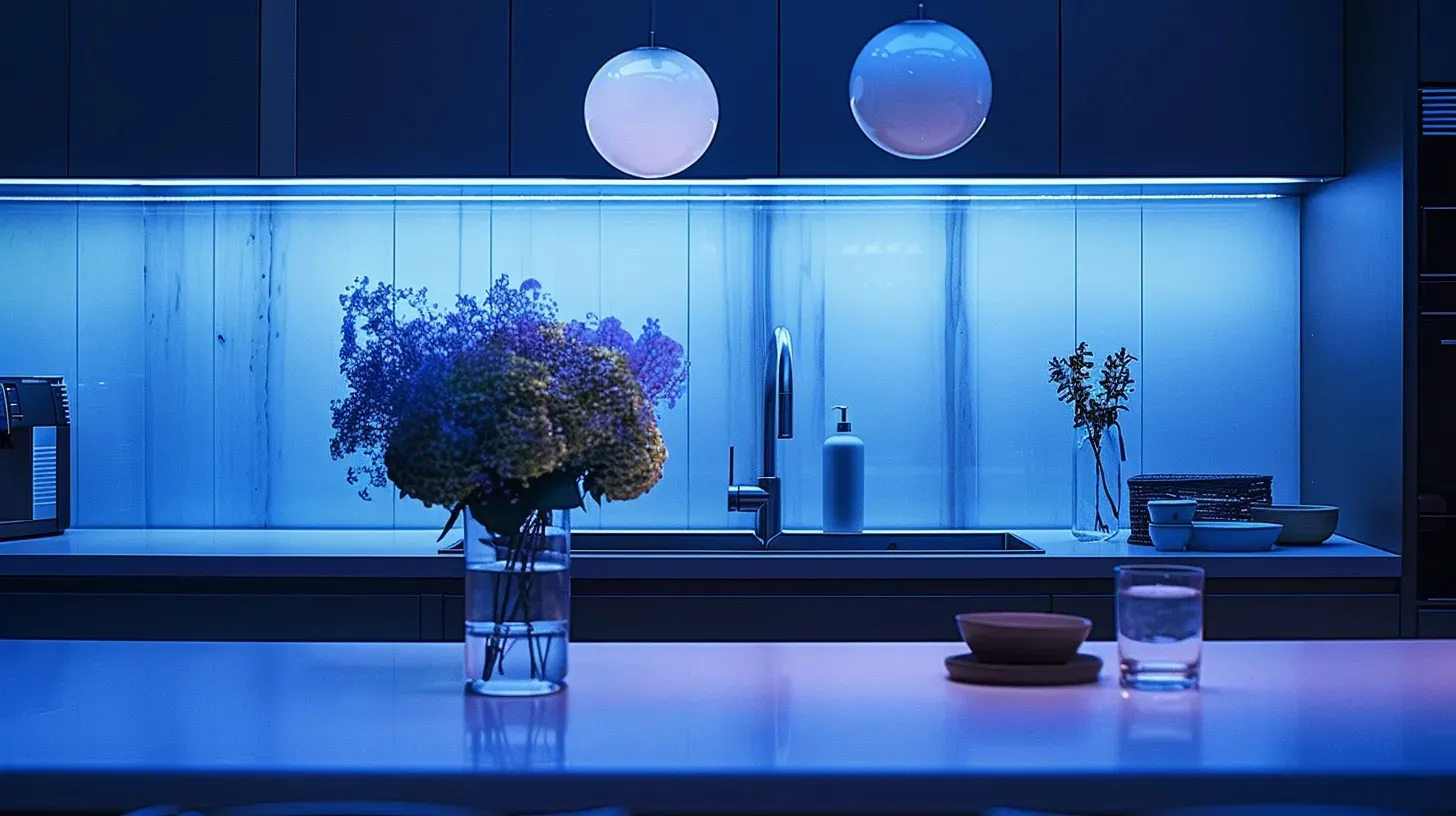 a sleek, modern kitchen illuminated by striking statement fixtures and layered lighting, showcasing a harmonious blend of ambient, task, and accent lights that enhance both functionality and style.