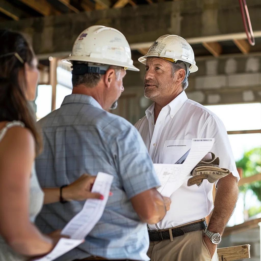 Local builder consulting with homeowners at an Orlando construction site