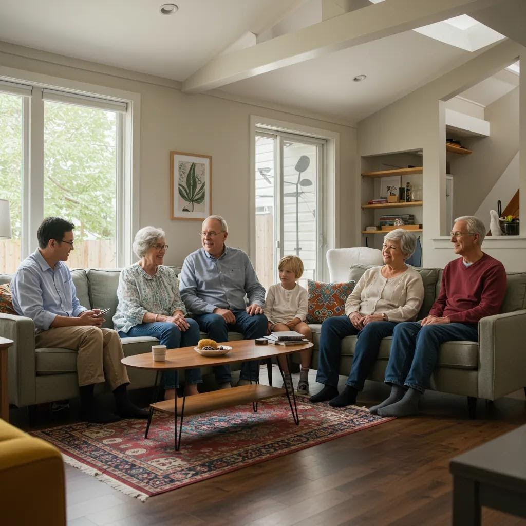 Multigenerational family enjoying time together in a cozy ADU living space