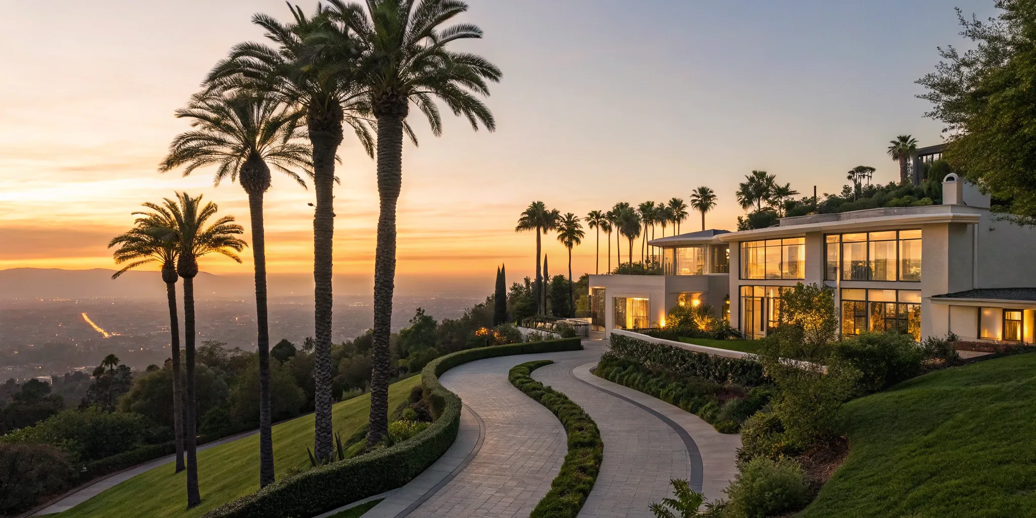 A luxury custom home with large windows, a factor in how much it costs to build.