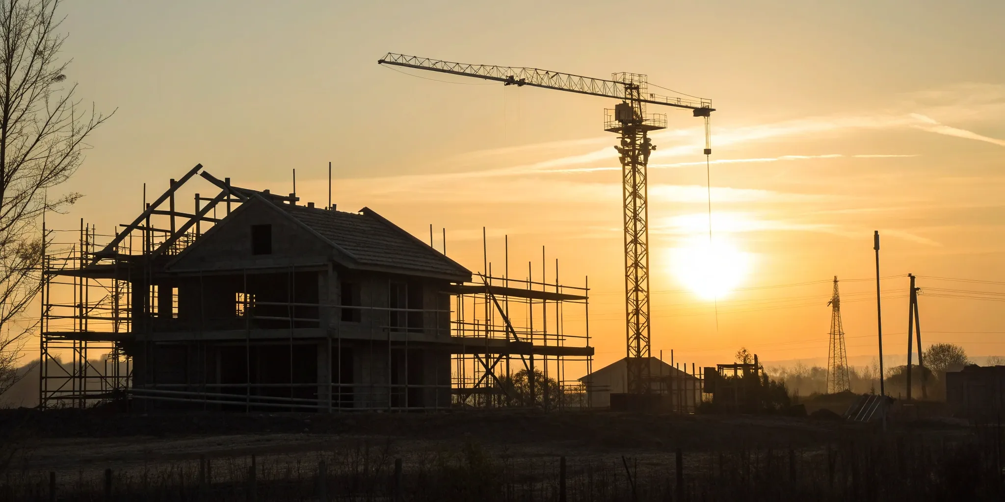 A new house under construction, a key part of the total cost to build a house from the ground up.