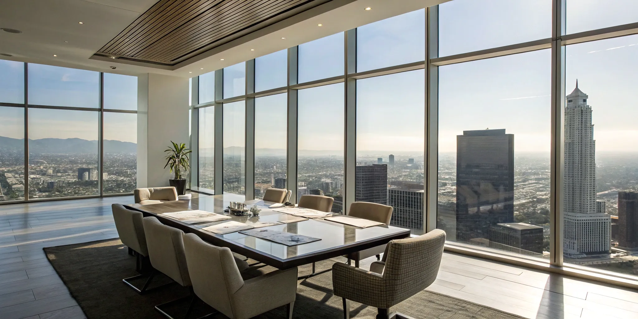 Modern conference room for discussing design-build vs design-bid-build for custom homes.