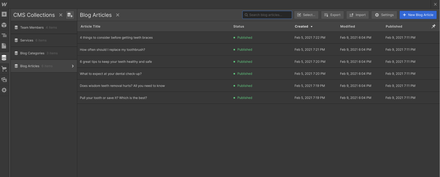CMS Collection - Dentist Webflow Template