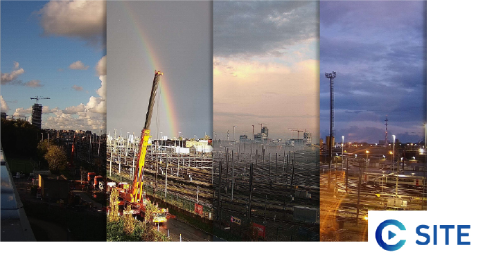 Construction works at railways on different moments of the day