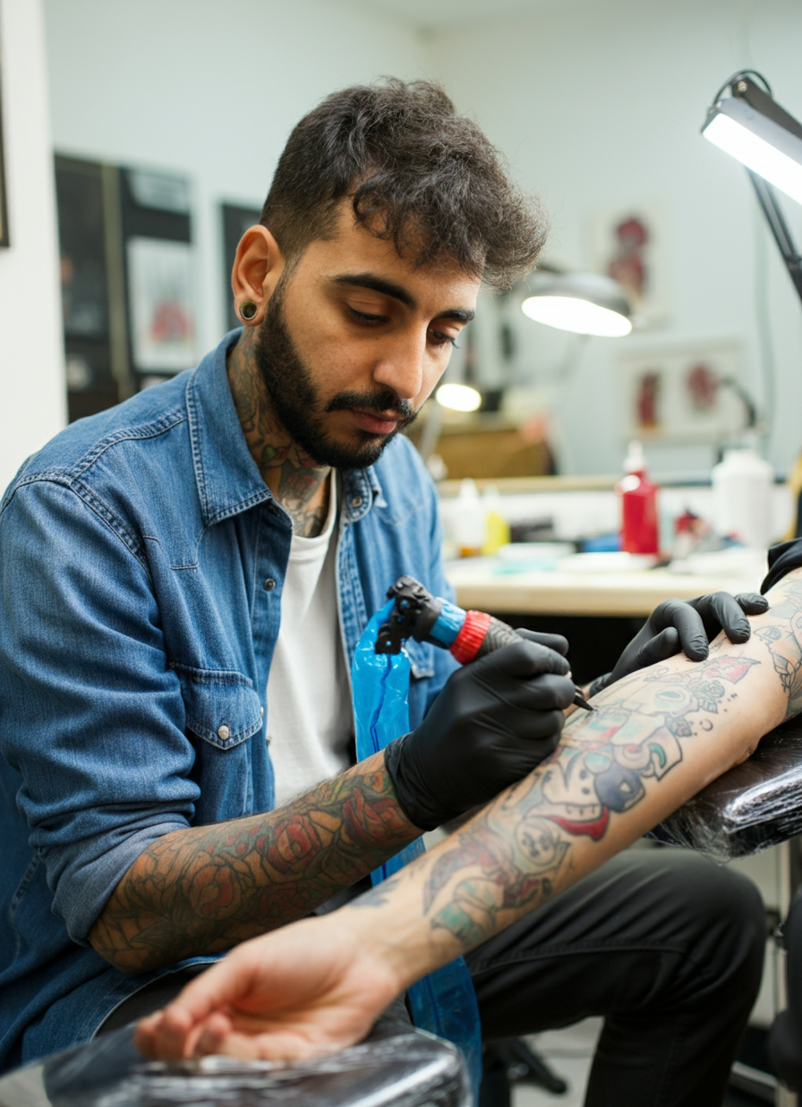 Tatoueur devant sa boutique assuré chez Orus