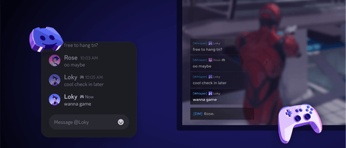A demonstration of Discord’s Social SDK cross-platform communications.