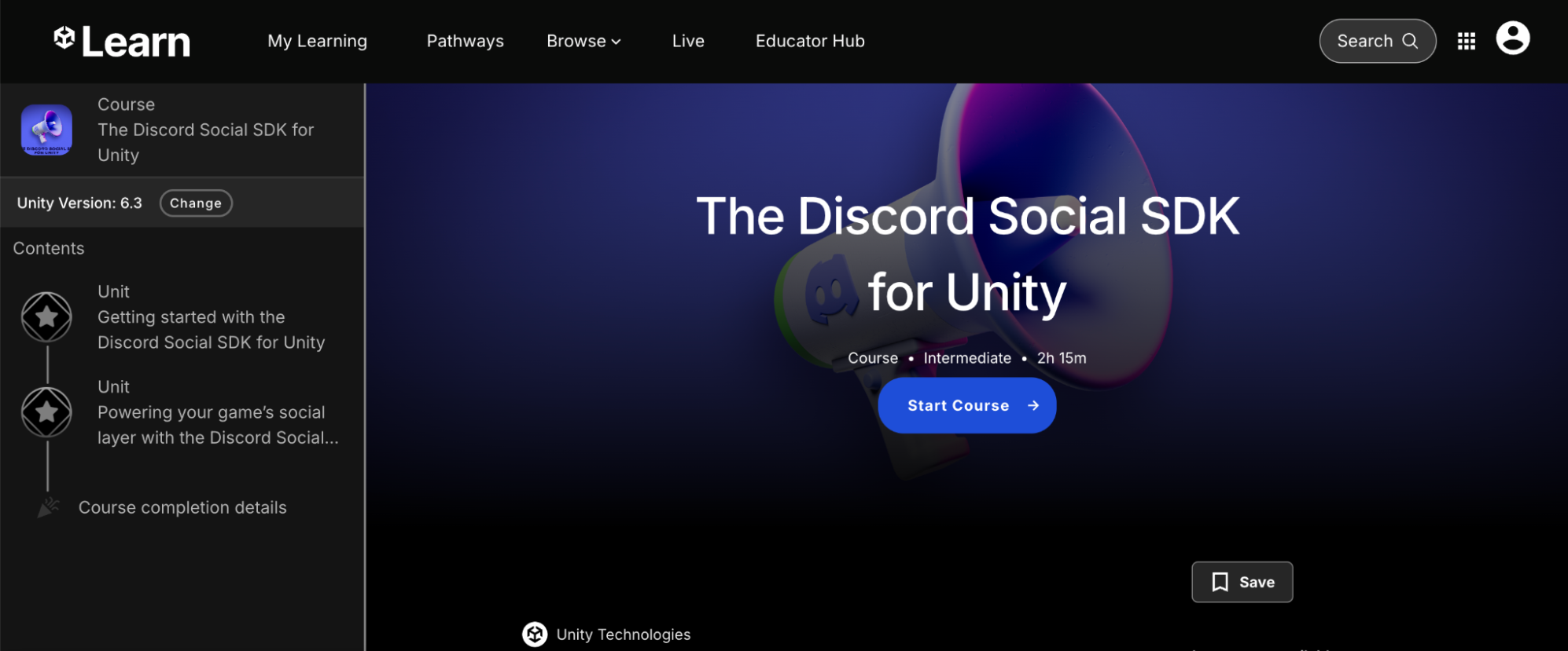 Portal for Unity Course titled "The Discord Social SDK for Unity"