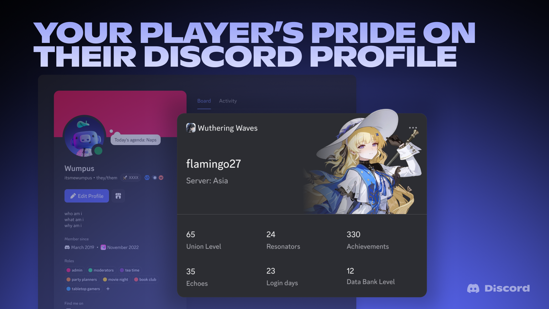 A sample of the Wuthering Waves Game Stats Widget on Discord.