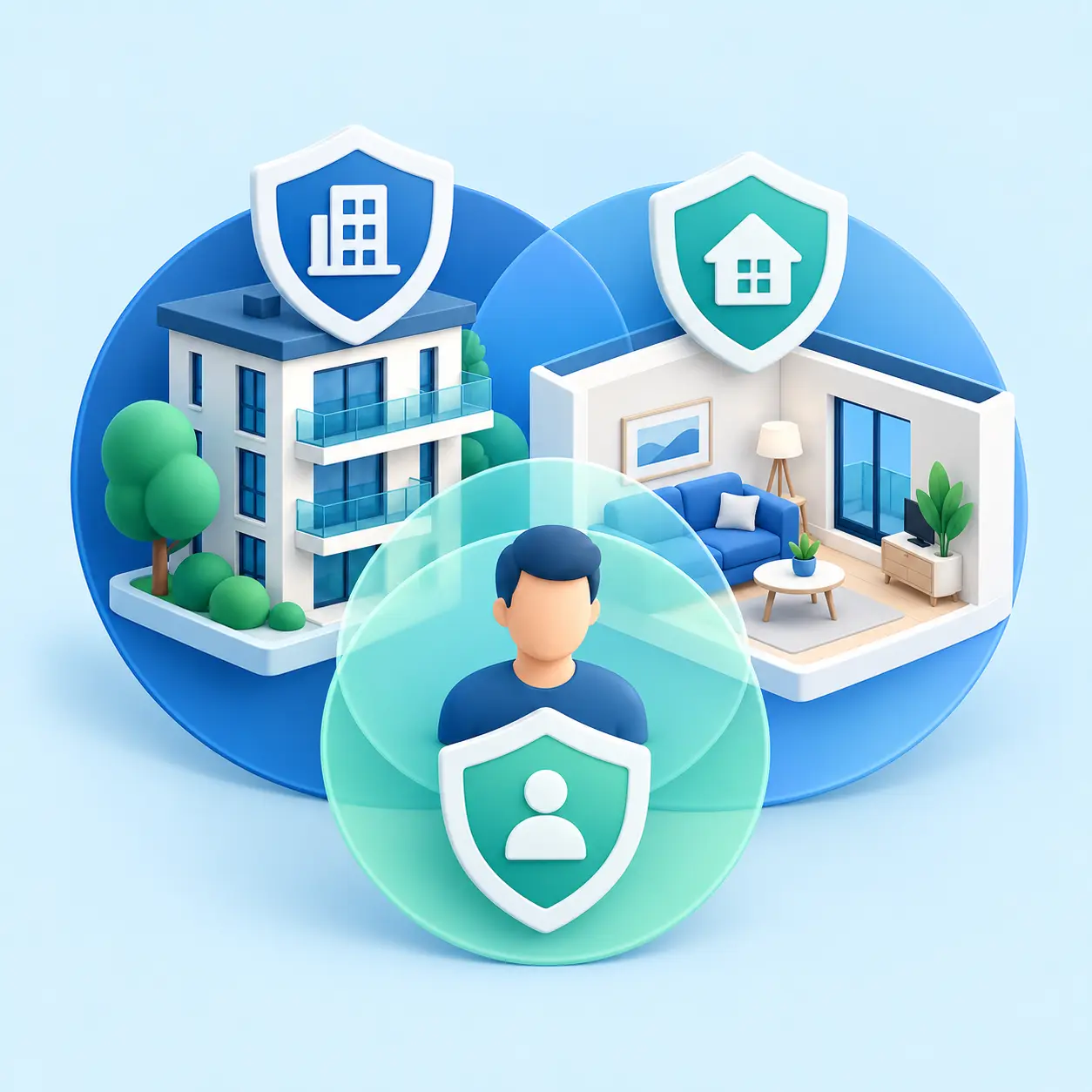 Illustration de protections distinctes pour l’immeuble, le logement et l’occupant