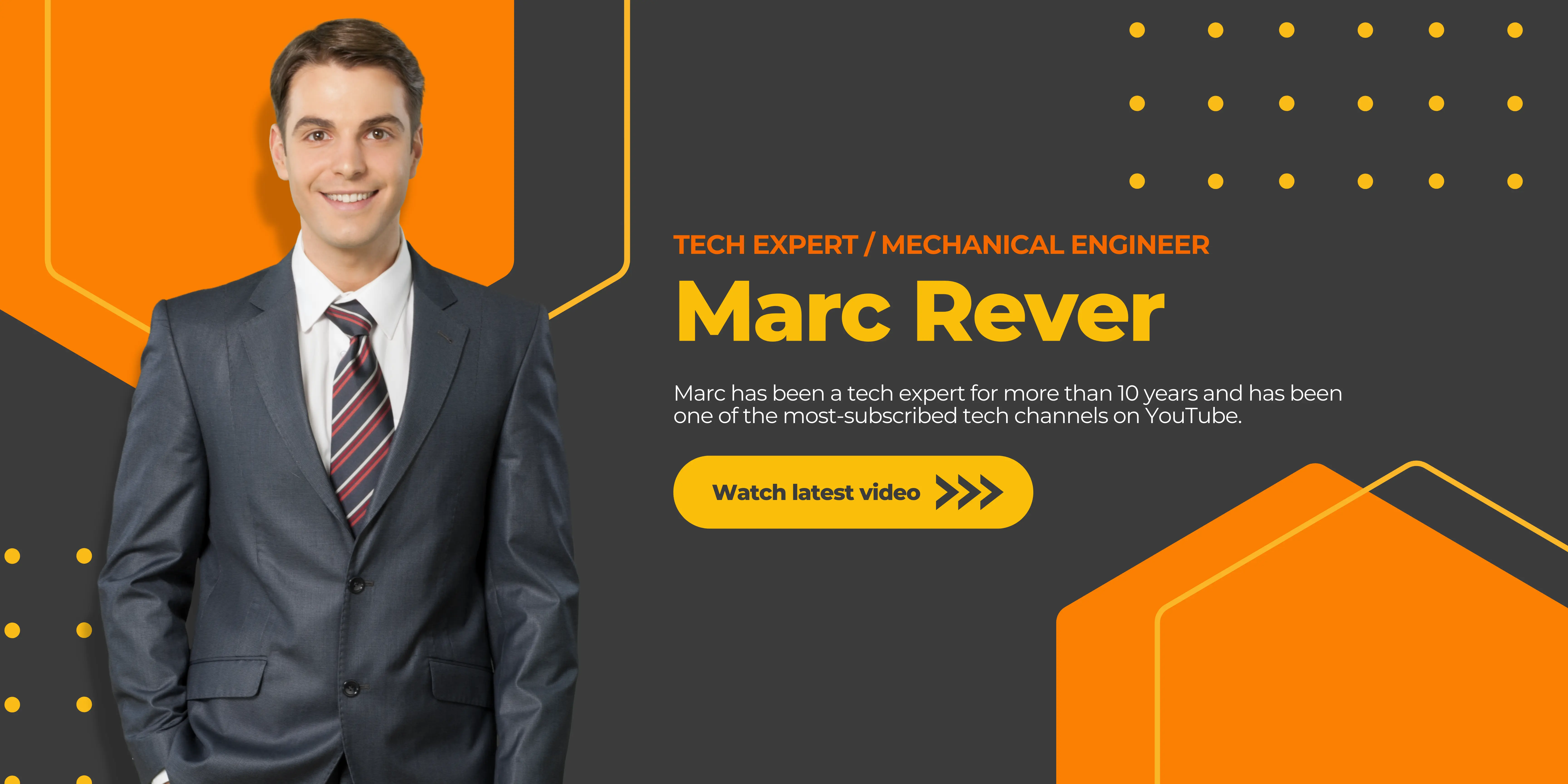 Marc Rever's portfolio website with an image of him in a professional suit.