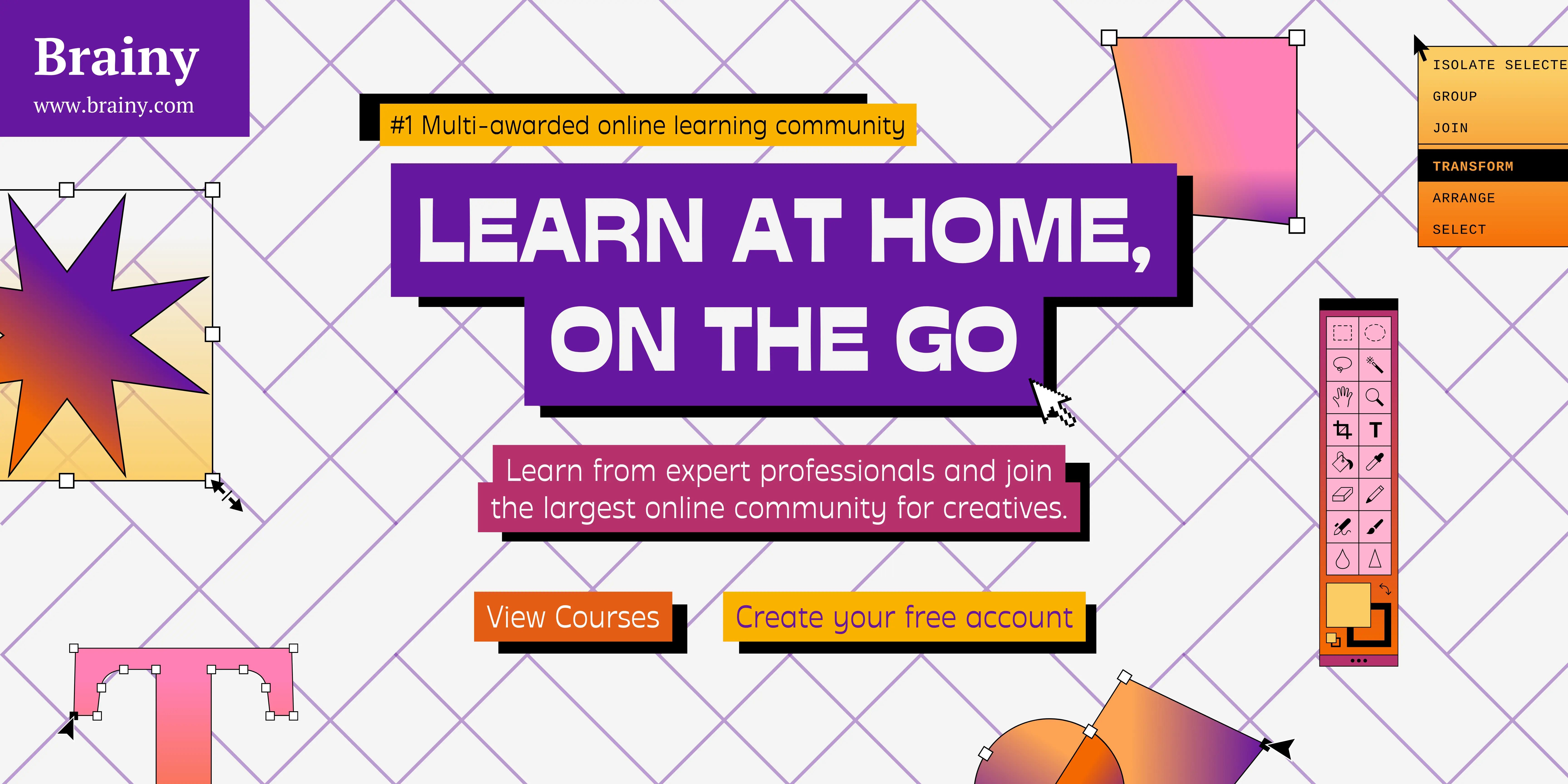 Brainy's e-learning website with a tagline, "Learn at Home, On the Go".