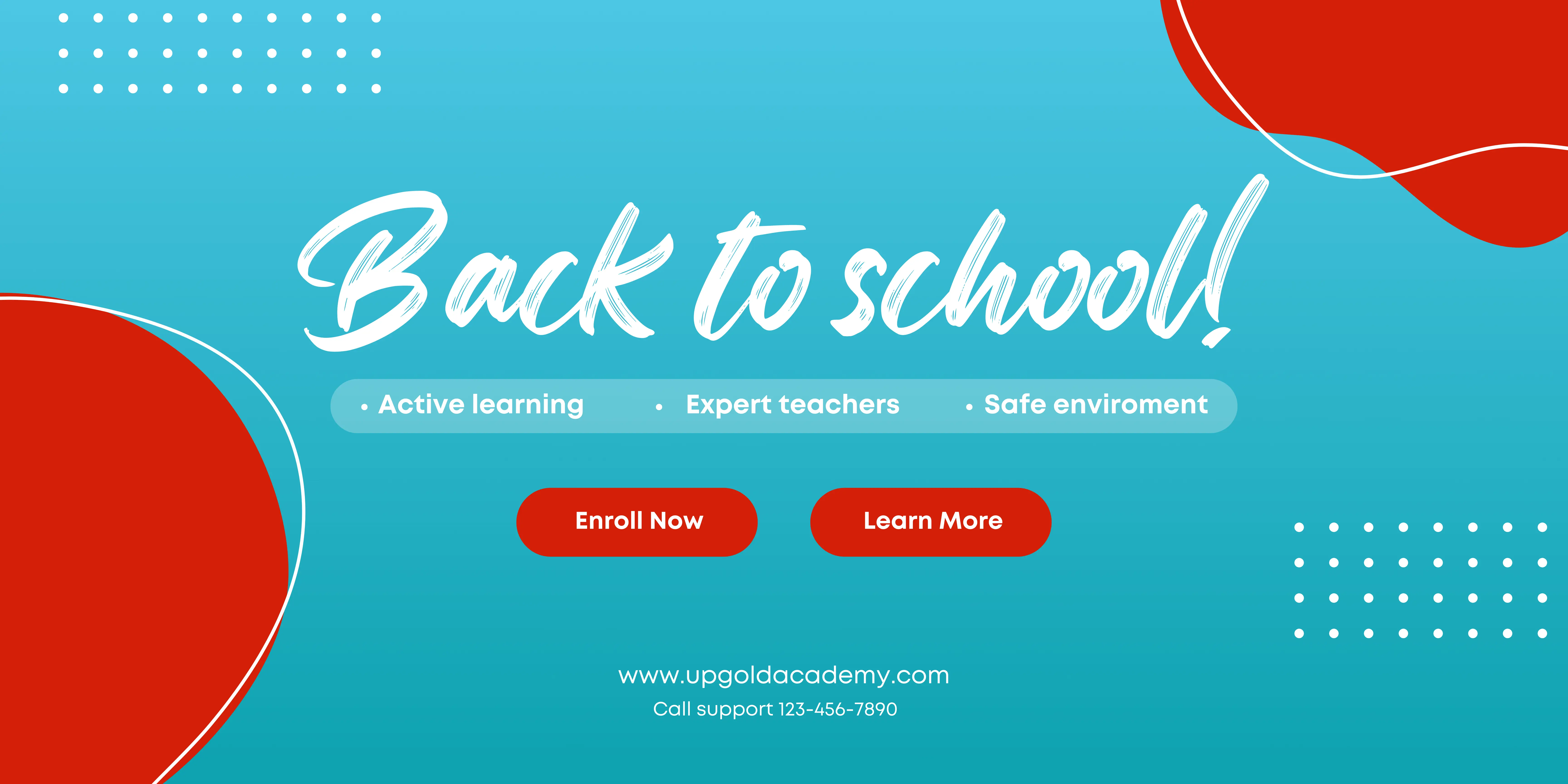 Back to School website banner of a school featuring new online courses and available campuses for onsite learning.