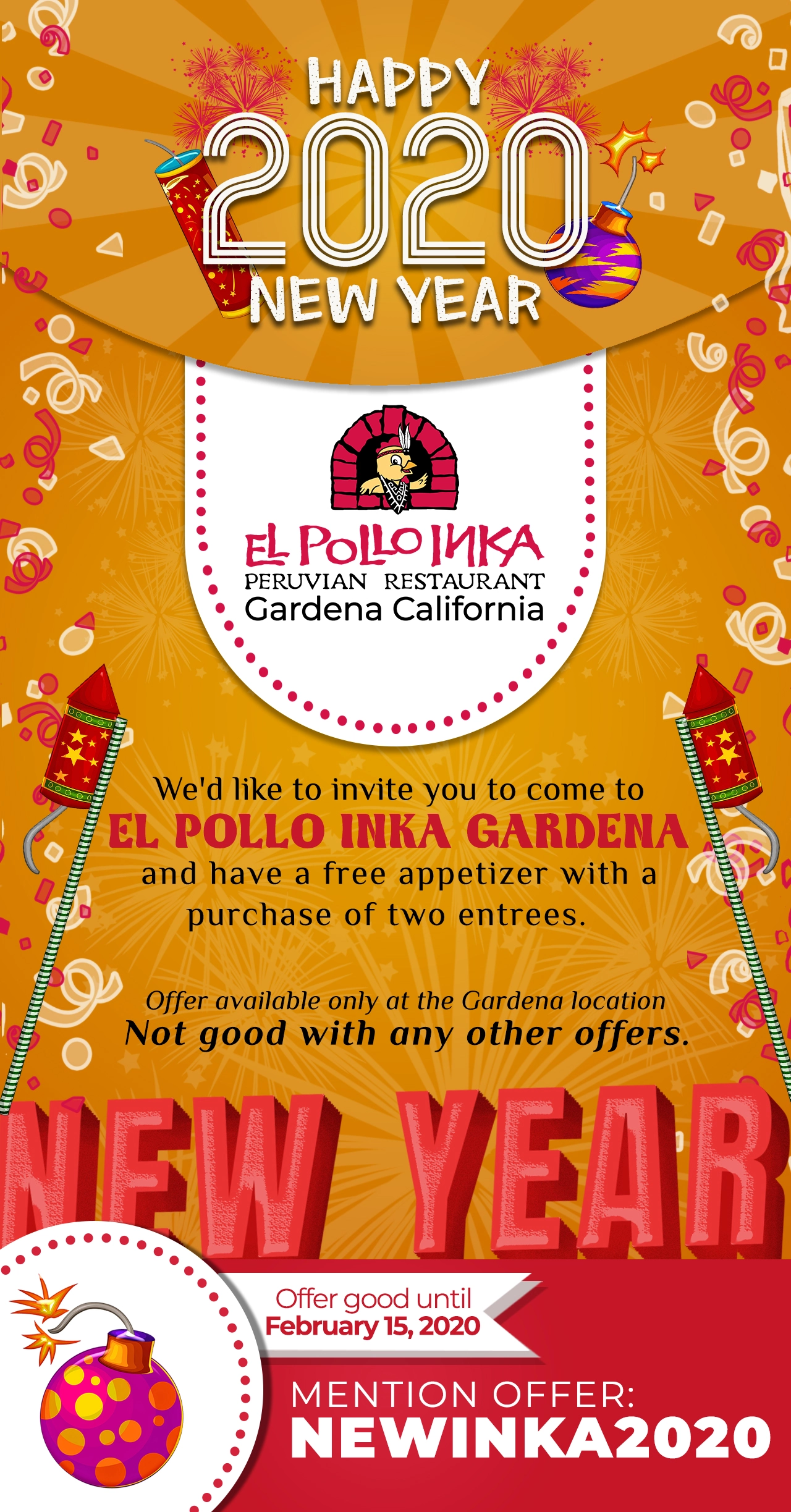 El Pollo Inka Peruvian Restaurant Happy New Year Promo