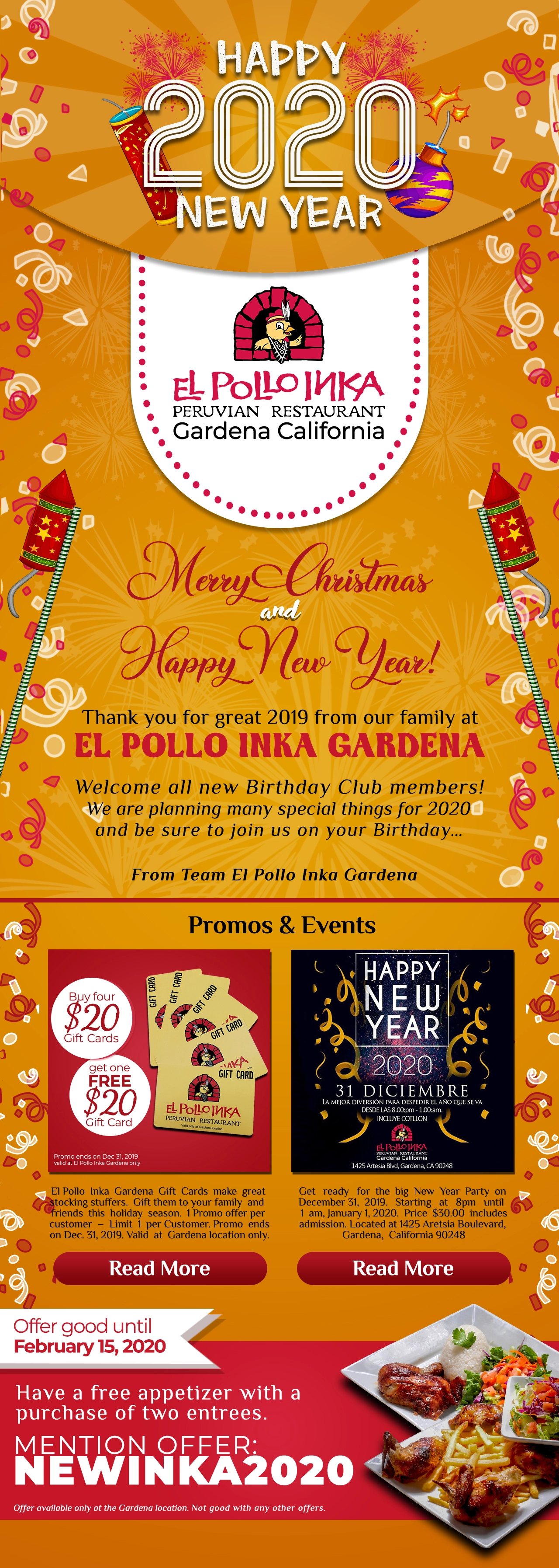El Pollo Inka Peruvian Restaurant Year-End Promo