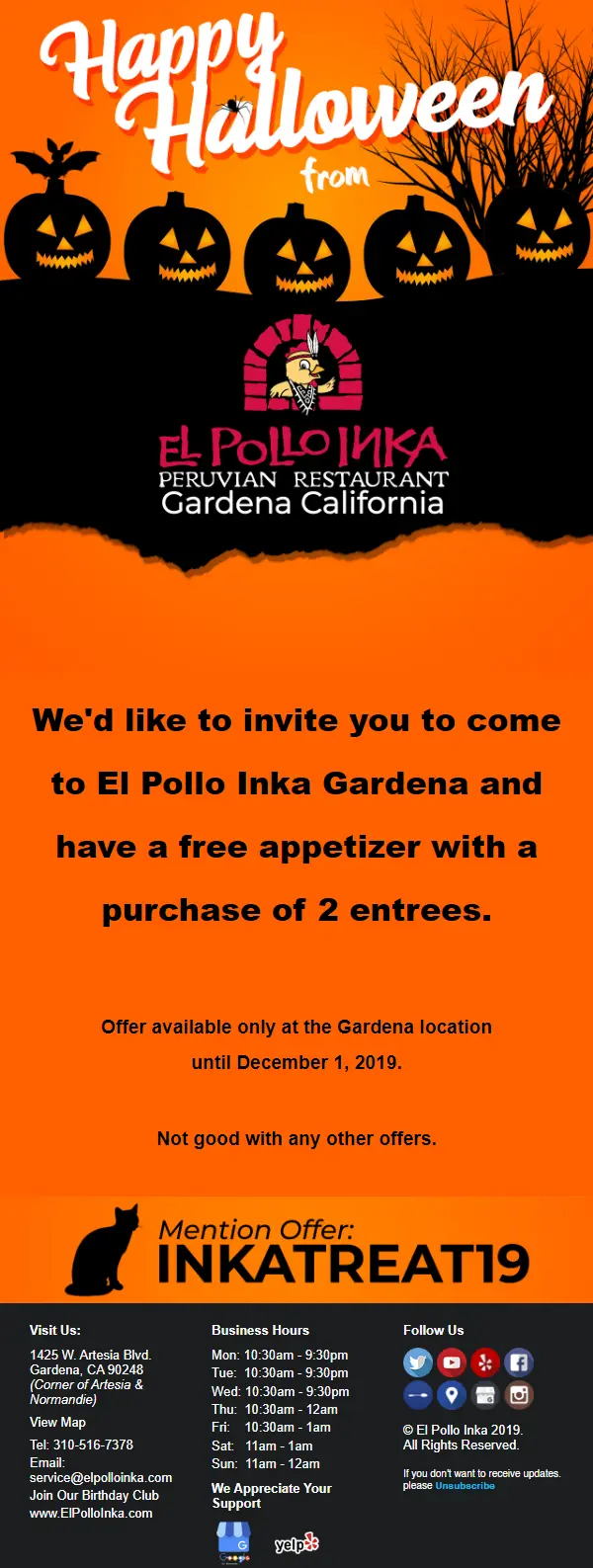 El Pollo Inka Peruvian Restaurant Happy Halloween Promo