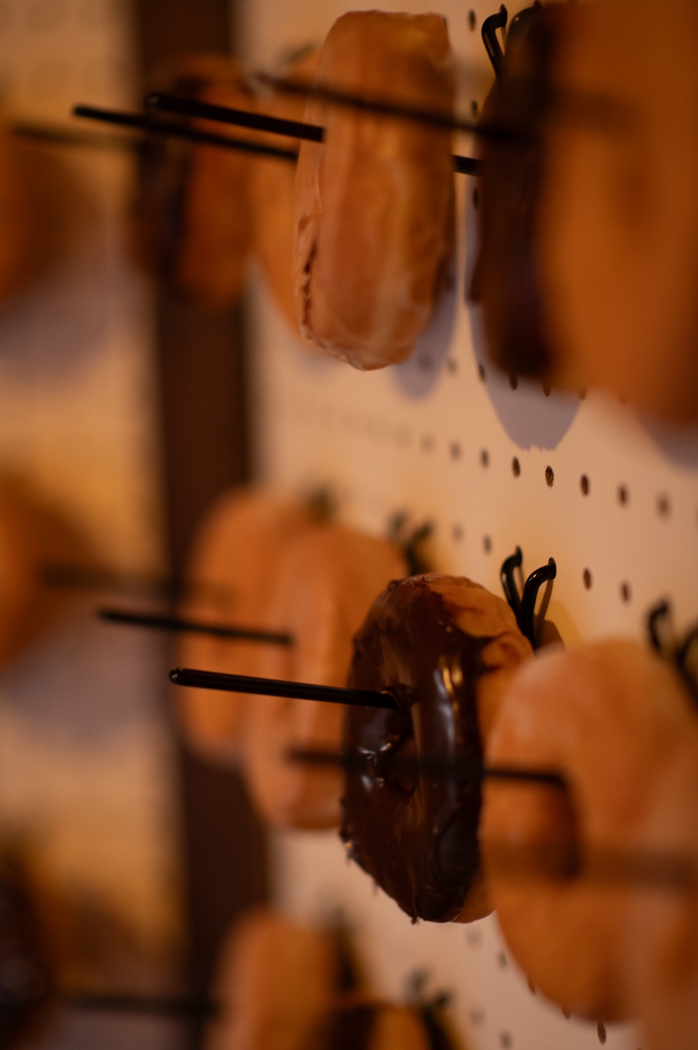 Close up of the donut wall for Monica & Caleb's wedding reception in Greensburg,KY