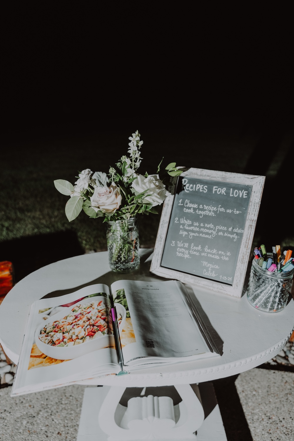 Cookbook guest book.  The guests share their favorite recipe and sign their names.
