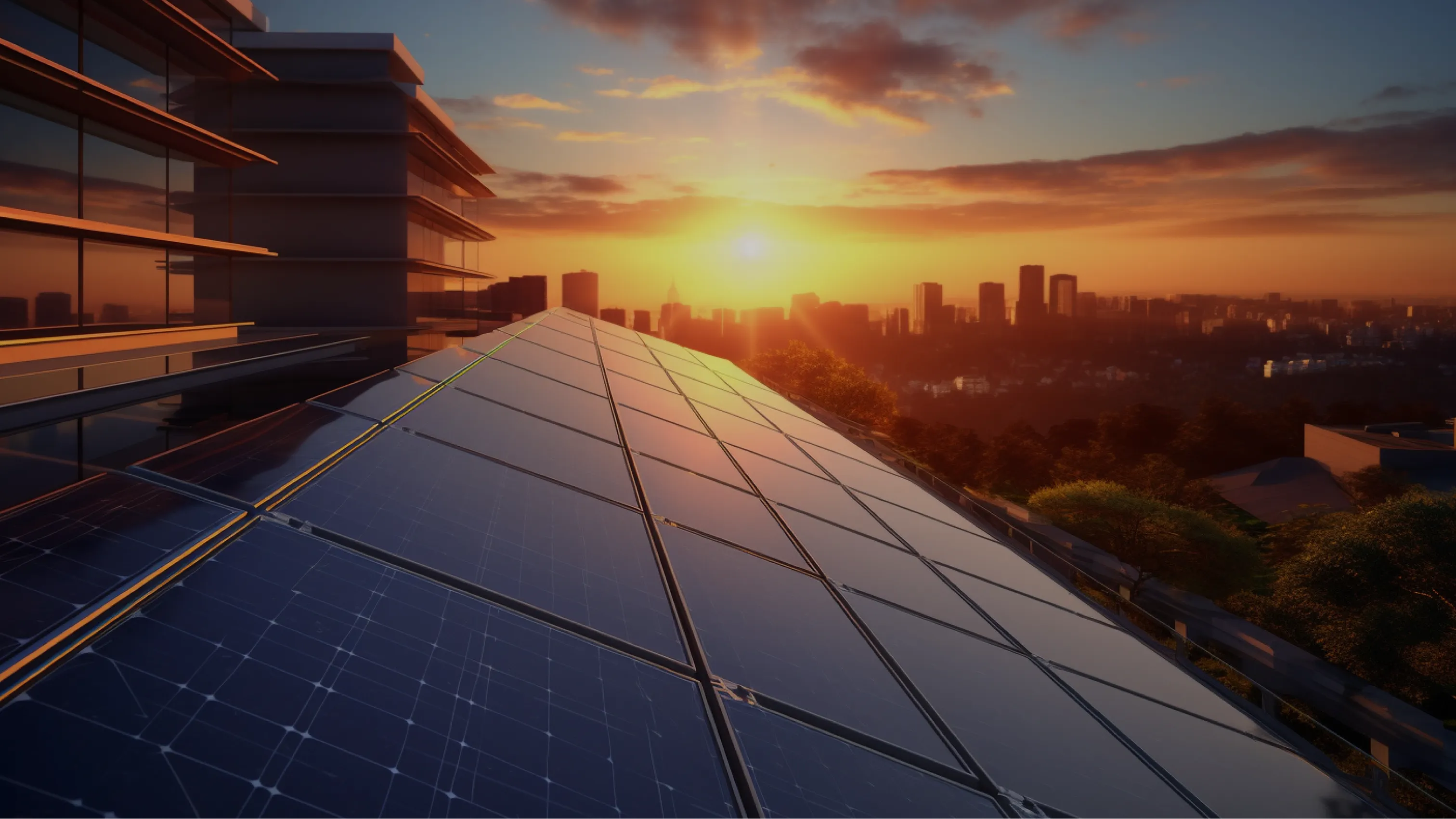 beaufifun sunset across some solar panels