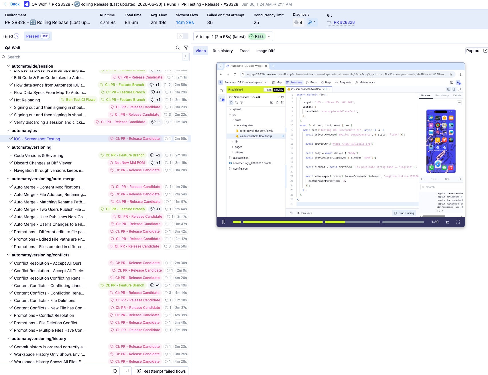 A screenshot of our test suite in our platform
