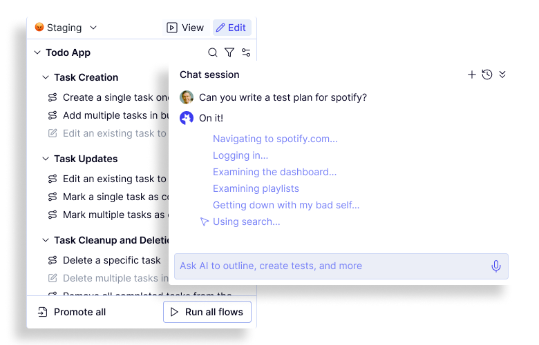 in product test outline and ai chat prompt