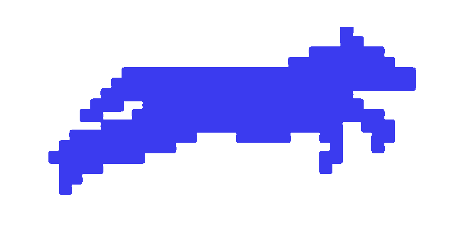Pixel art style blue wolf running to the right on white background.