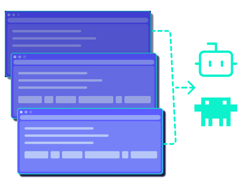 An illustration of multiple UI screens being used to generate code