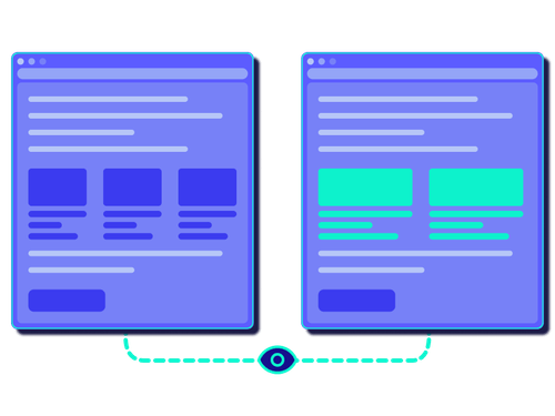 An illustration of two UI screens compared with the right screen depcting an area highlighted in a defferent color for comparison