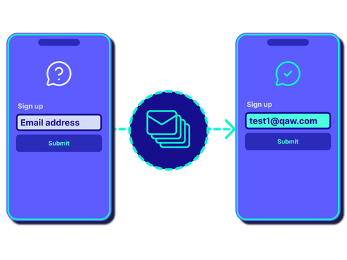 An illustration of two mobile phones connected via email