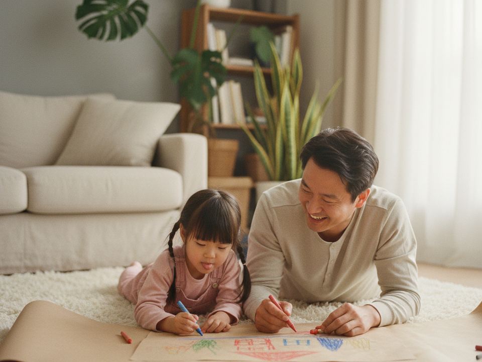 A parent and child working together at home during a virtual ABA session in Colorado