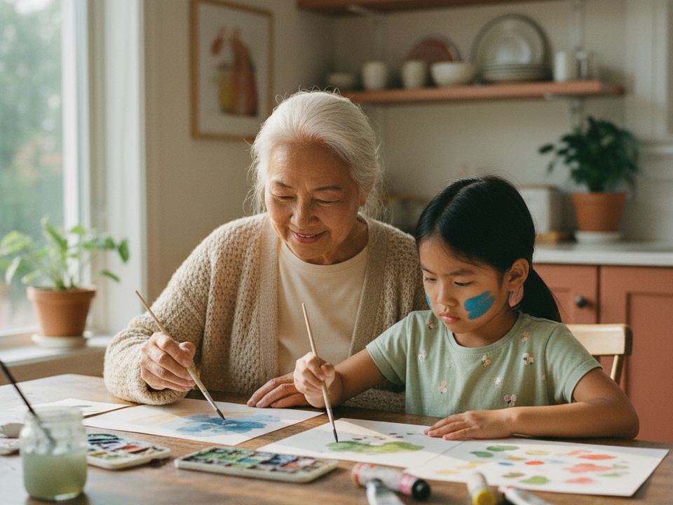 A parent and child working together at home during a virtual ABA session in California