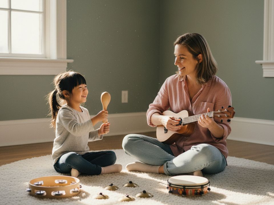 A parent and child working together at home during a virtual ABA session in Ohio