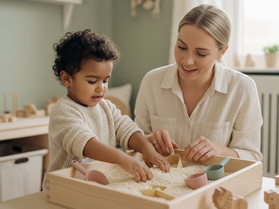 A parent and child working together at home during a virtual ABA session in West Virginia