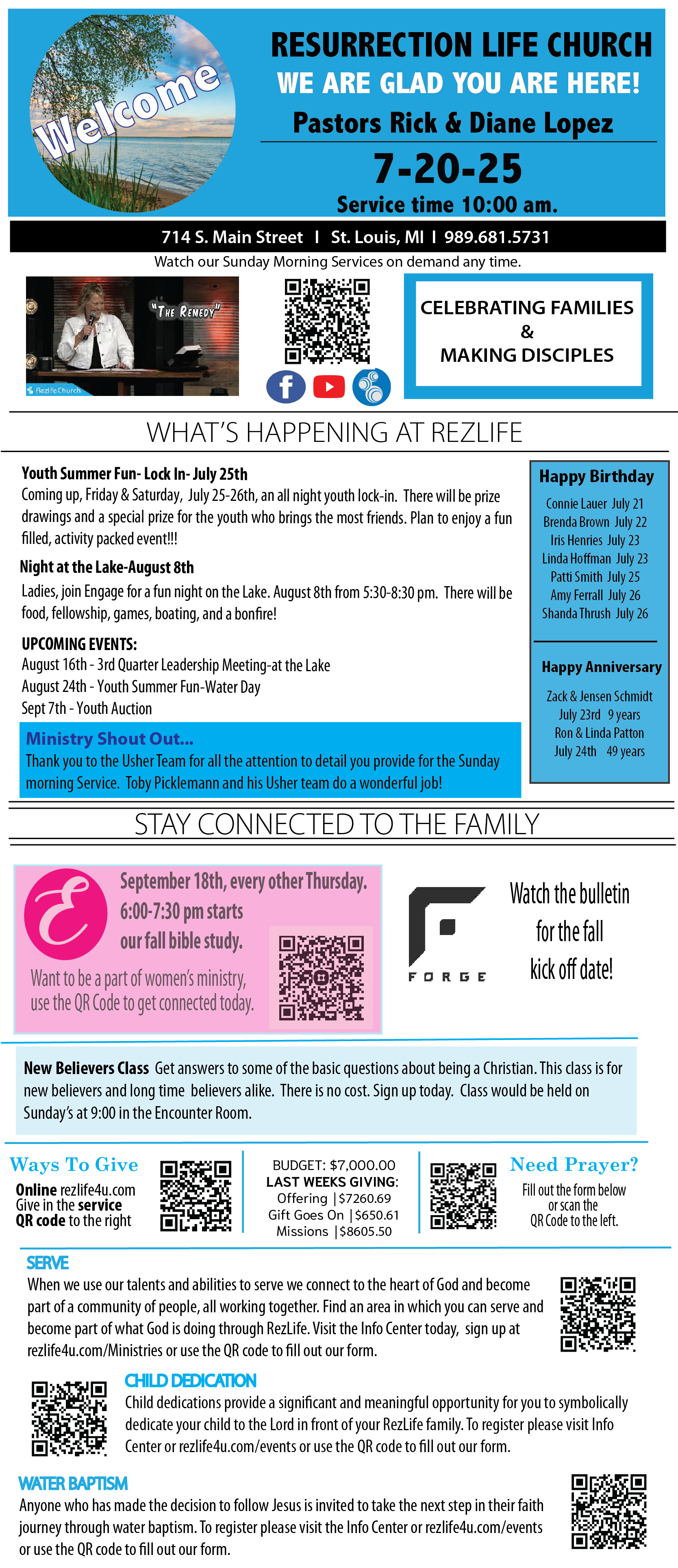 A descriptive Bulletin of the weekly events and announcements that are happening here with out Church Family