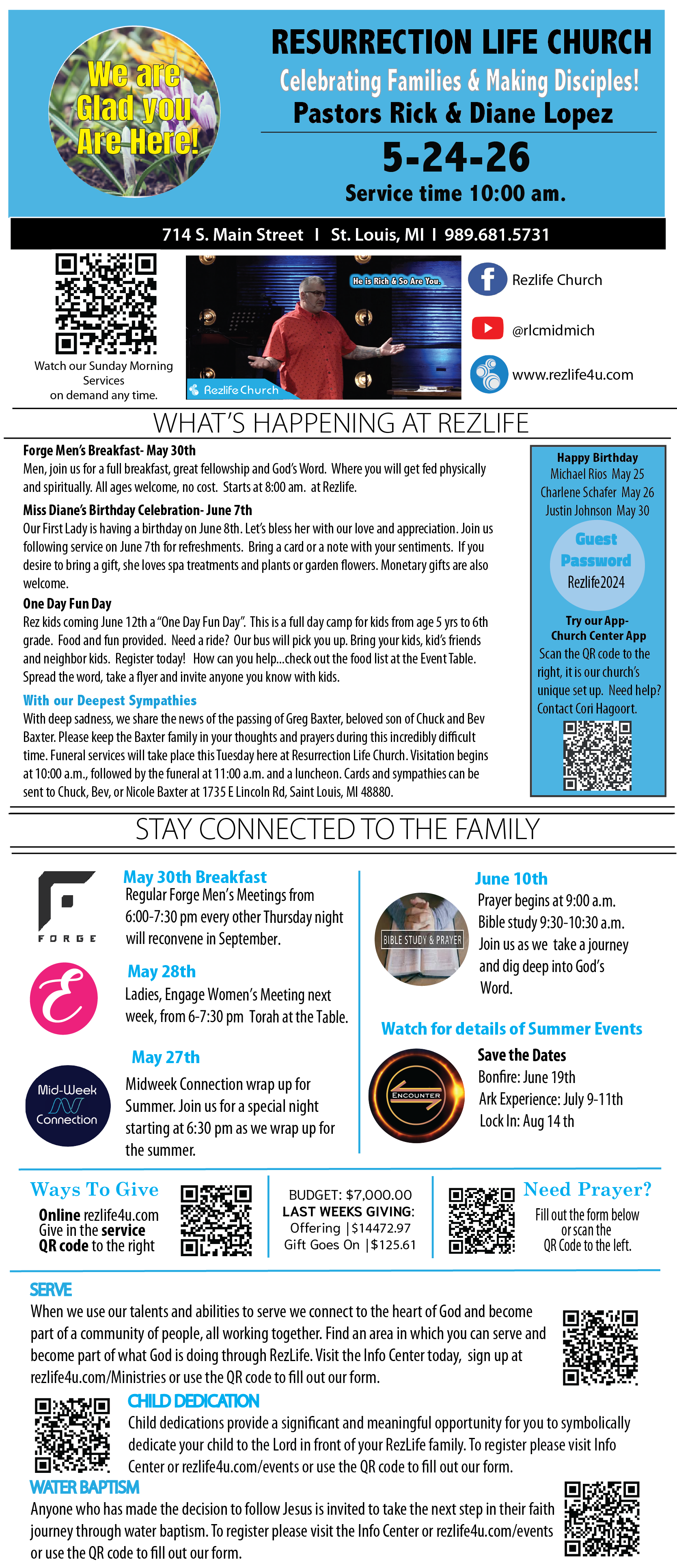 A descriptive Bulletin of the weekly events and announcements that are happening here with out Church Family