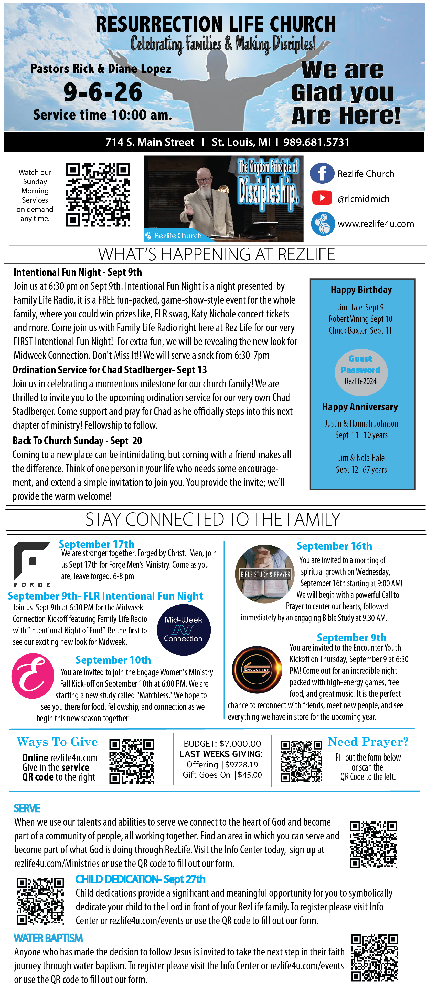 A descriptive Bulletin of the weekly events and announcements that are happening here with out Church Family