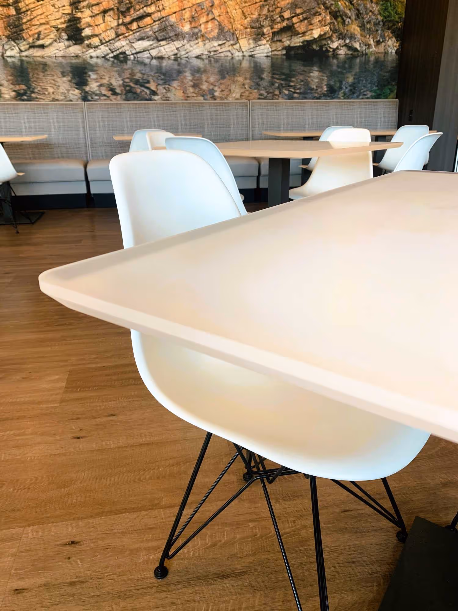 Tables and chairs made from recycled acrylic