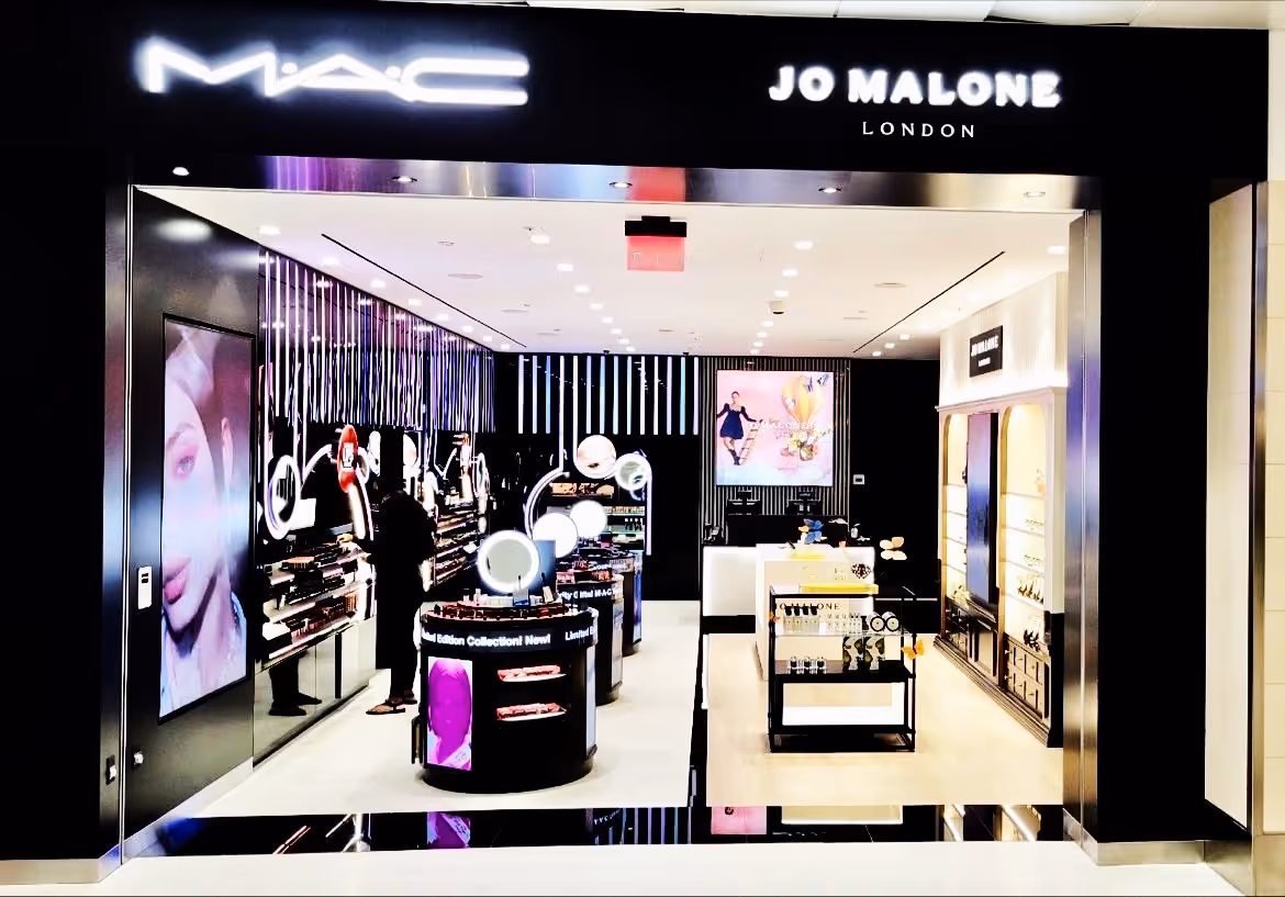 MAC and Jo Malone store front with custom LED signs made from recycled acrylic