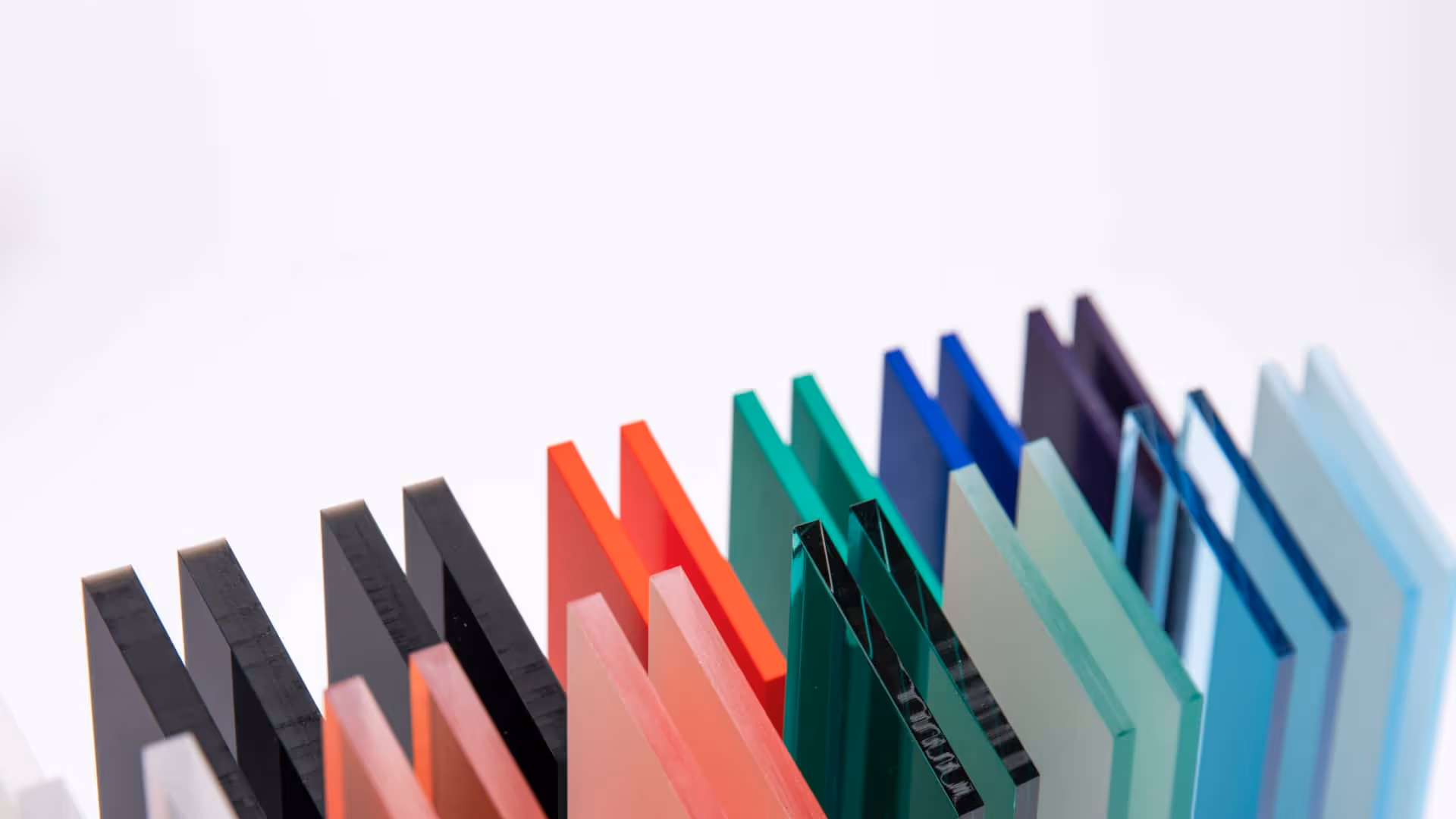 A display of Recrylic certified recycled acrylic - obelisks in multiple colors