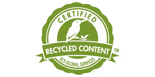 RCC logo Recycled Content Certification logo - green background with a bird and ribbon