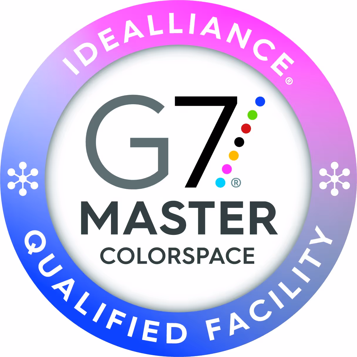 G7 Master Colorspace logo - Idealliance Qualified Facility - a circle surrounding G7 text