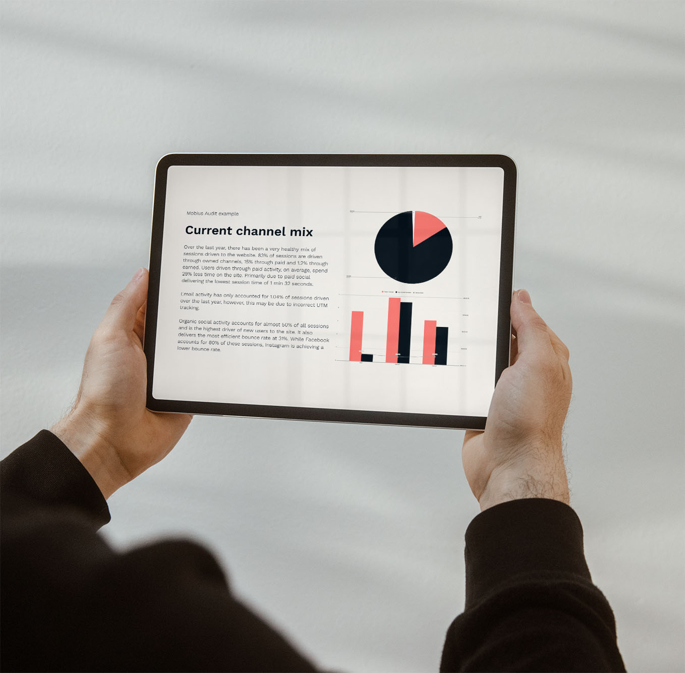 Ipad showing Mobius Audit marketing mix results