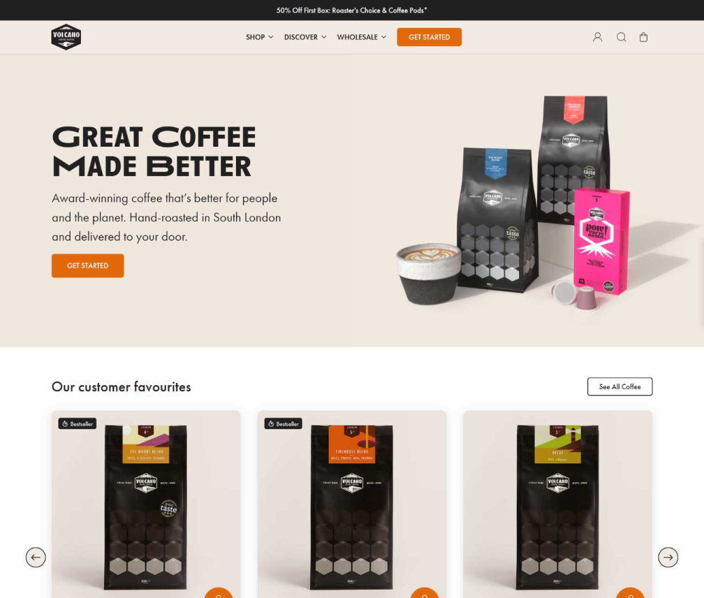 A picture of Volcano Coffee Works' eCommerce website