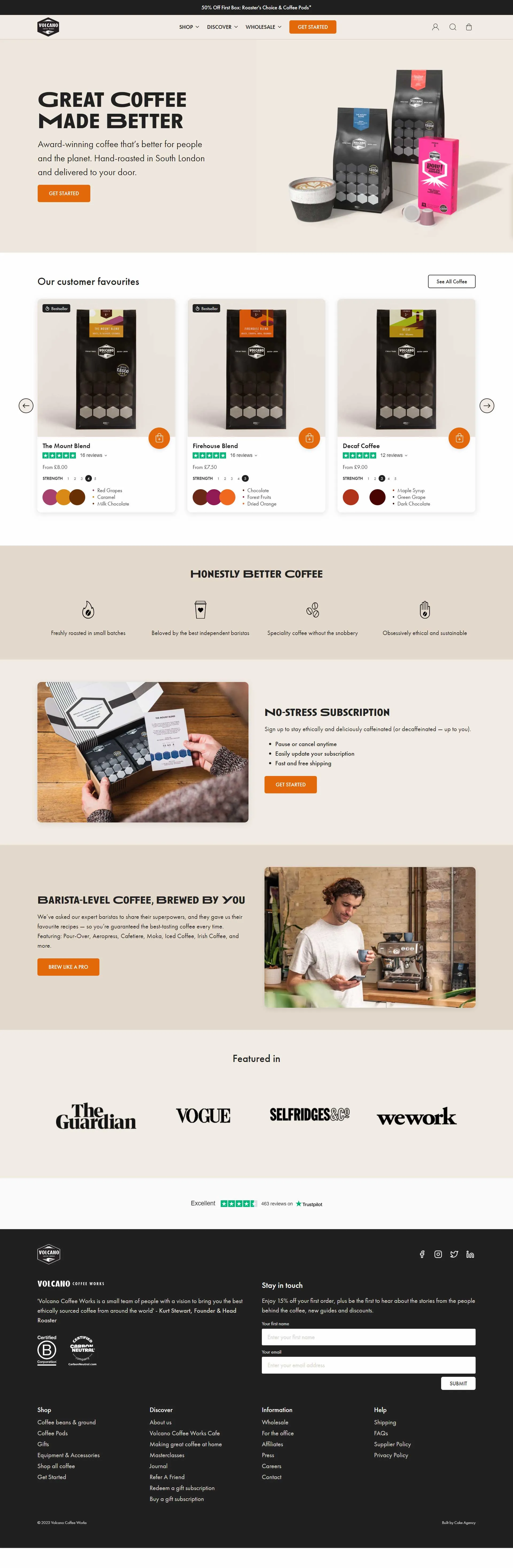 A picture of Volcano Coffee Works' eCommerce site