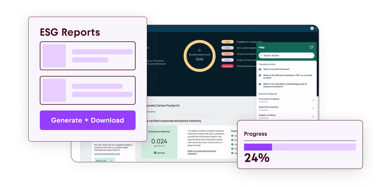 An ESG Reports page with suppliers next to it