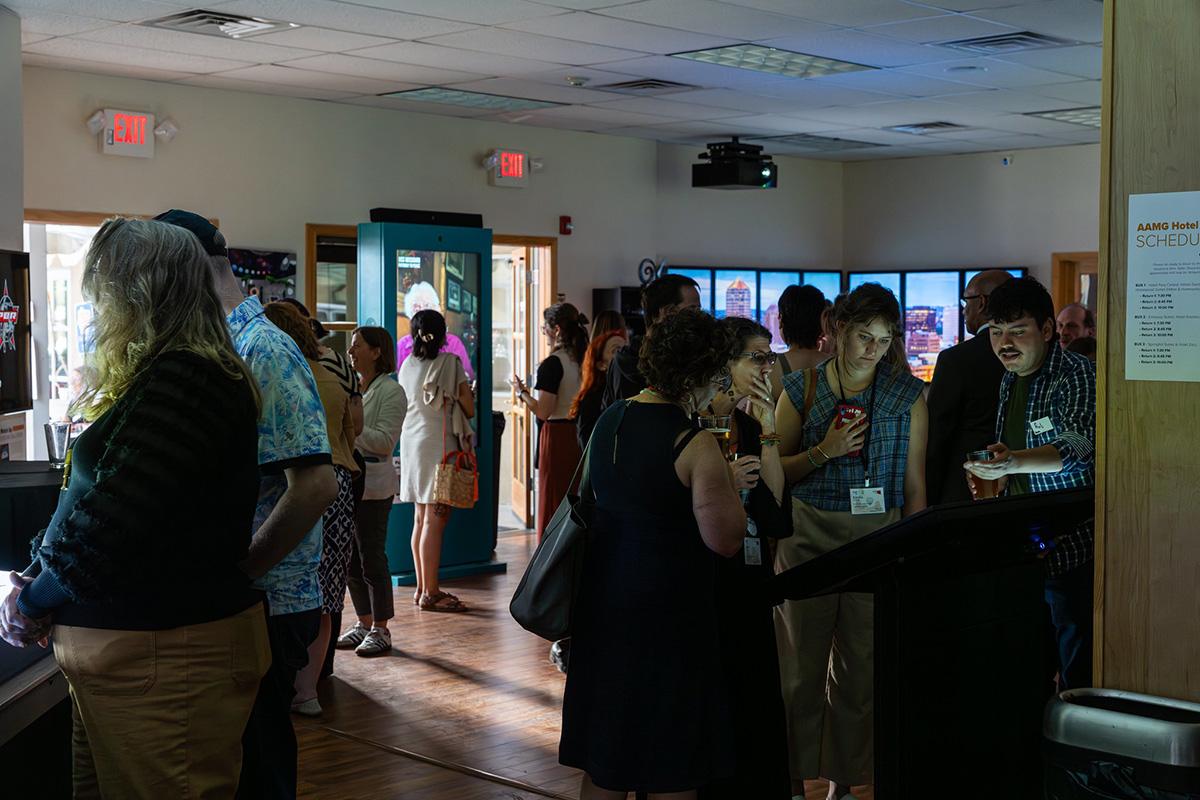 Our usability lab filled with guests and various exhibit projects.