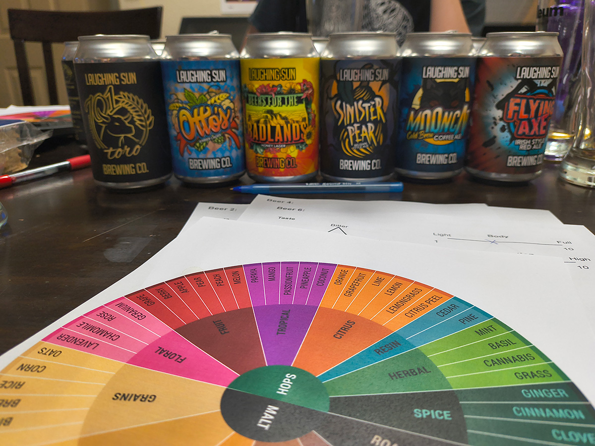Trying out Laughing Sun Brewing Co. beers with our prototype tasting wheel