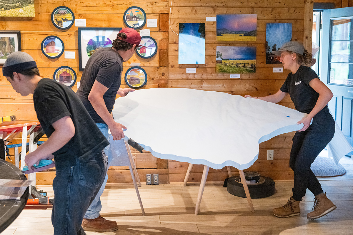 One of the map pieces cut to fit through the ranger station doorway (Credit: NPS/Corey Lycopolus).