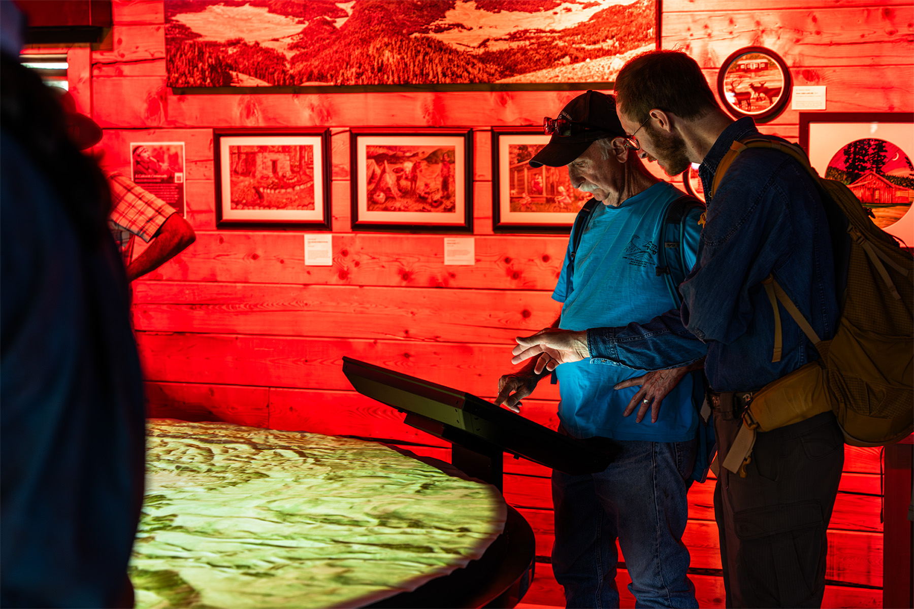 Visitors interact with one of the 34” Presenter touch displays that provide details about the caldera.